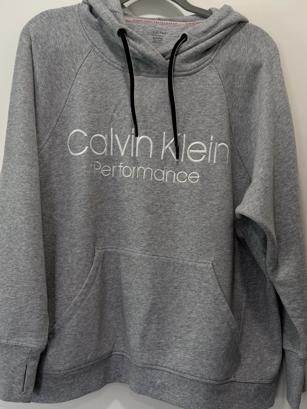 Calvin Klein Gray Performance Pullover Hoodie with Black Drawstrings